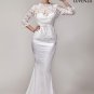 Long Sleeve Lace Peplum Wedding Gown with Satin Mermaid Skirt and Short Train