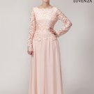 Nude Pink Lace Bridesmaid Maxi Dress with Floral Lace Peplum