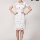 White Lace Mini Dress with Eyelash Scalloped Hem and Floral Applique