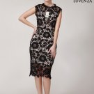 Black Lace Sheath Mini Dress with Scalloped Hem and Nude Lining