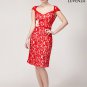 Hug Shoulder Red Lace Sheath Dress with Cap Sleeves and Sweetheart Neck