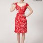 Hug Shoulder Red Lace Sheath Dress with Cap Sleeves and Sweetheart Neck