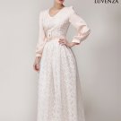 White Organza Embroidered Lace Maxi Dress with Nude Pink Sleeves and Lining