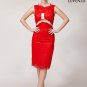 Red Lace Sheath Dress with Sheer See-Through Angled Organza Waist