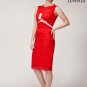 Red Lace Sheath Dress with Sheer See-Through Angled Organza Waist