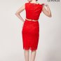 Red Lace Sheath Dress with Sheer See-Through Angled Organza Waist
