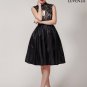 Fit and Flare Black Lace Satin Mini Dress with Stand Collar and Nude Lining