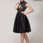 Fit and Flare Black Lace Satin Mini Dress with Stand Collar and Nude Lining
