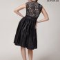 Fit and Flare Black Lace Satin Mini Dress with Stand Collar and Nude Lining