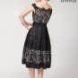 Court Neck Black Lace Satin Mini Dress with Nude Lining and Eyelash Details