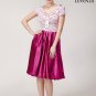 Open Back Deep Pink Lace Satin Mini Fit and Flare Dress with White Lace Top
