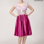 Open Back Deep Pink Lace Satin Mini Fit and Flare Dress with White Lace Top