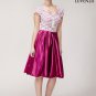 Open Back Deep Pink Lace Satin Mini Fit and Flare Dress with White Lace Top