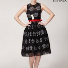 Black Fit and Flare Dress Silk Embroidered Lace Mini Dress