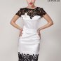 V Back White Sheath Mini Dress with Black Lace Cap Sleeve and Asymmetric Hem