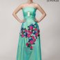 Strapless Turquoise Satin Prom Dress with Colorful Floral Lace Applique