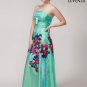 Strapless Turquoise Satin Prom Dress with Colorful Floral Lace Applique