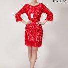 V Back Red Lace Mini Dress with Elbow Sleeves and Scalloped Hem