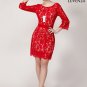 V Back Red Lace Mini Dress with Elbow Sleeves and Scalloped Hem