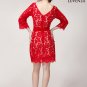 V Back Red Lace Mini Dress with Elbow Sleeves and Scalloped Hem