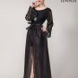 Backless Black Lace Prom Dress with Trumpet Sleeves and Layered Floor Length Organza Skirt