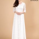 White Maxi Length Stretchy Floral Lace Wedding Dress with Beaded Neckline