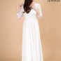 White Maxi Length Stretchy Floral Lace Wedding Dress with Beaded Neckline