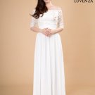 Off the Shoulder White Floral Lace Maxi Length Wedding Dress with Ruched Waist