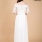 Off the Shoulder White Floral Lace Maxi Length Wedding Dress with Ruched Waist