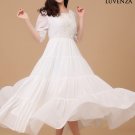 Georgette Chiffon Maxi Sun Dress with Long Tiered Skirt and Lace Detailed Bodice