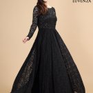 Open Back Black Lace Evening Dress with Sequin Embellishment and Floral Appliqué