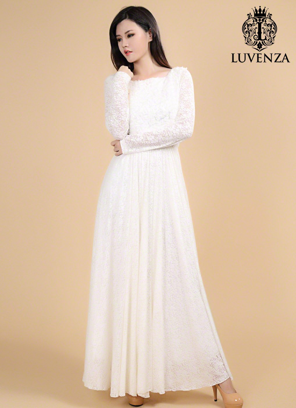 Open Back White Lace Evening Dress with Sequin Embellishment and Floral Appliqu&Atilde;&copy;  Regular price