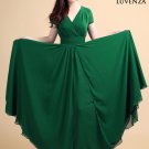 Emerald Green V Neck Maxi Length Prom Dress with Faux Surplice Bodice