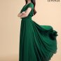 Emerald Green V Neck Maxi Length Prom Dress with Faux Surplice Bodice