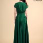 Emerald Green V Neck Maxi Length Prom Dress with Faux Surplice Bodice