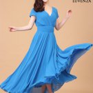 Sky Blue V Neck Maxi Length Prom Dress with Faux Surplice Bodice