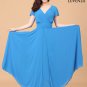 Sky Blue V Neck Maxi Length Prom Dress with Faux Surplice Bodice