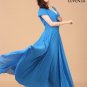 Sky Blue V Neck Maxi Length Prom Dress with Faux Surplice Bodice