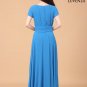 Sky Blue V Neck Maxi Length Prom Dress with Faux Surplice Bodice