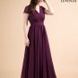 Dark Purple V Neck Maxi Length Prom Dress with Faux Surplice Bodice