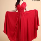 Red V Neck Maxi Length Prom Dress with Faux Surplice Bodice