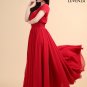 Red V Neck Maxi Length Prom Dress with Faux Surplice Bodice