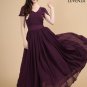 Dark Purple Maxi Length Chiffon Prom Dress with Modest V Neckline and Leaf Sleeves