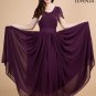 Dark Purple Maxi Length Chiffon Prom Dress with Modest V Neckline and Leaf Sleeves