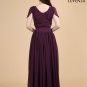 Dark Purple Maxi Length Chiffon Prom Dress with Modest V Neckline and Leaf Sleeves