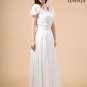 White Maxi Length Chiffon Prom Dress with Modest V Neckline and Leaf Sleeves