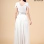 White Maxi Length Chiffon Prom Dress with Modest V Neckline and Leaf Sleeves