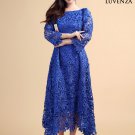 Sapphire Blue Sophisticated, Sexy Sunflower Lace Cocktail Dress with Asymmetrical Hemline