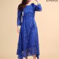 Sapphire Blue Sophisticated, Sexy Sunflower Lace Cocktail Dress with Asymmetrical Hemline