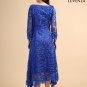 Sapphire Blue Sophisticated, Sexy Sunflower Lace Cocktail Dress with Asymmetrical Hemline